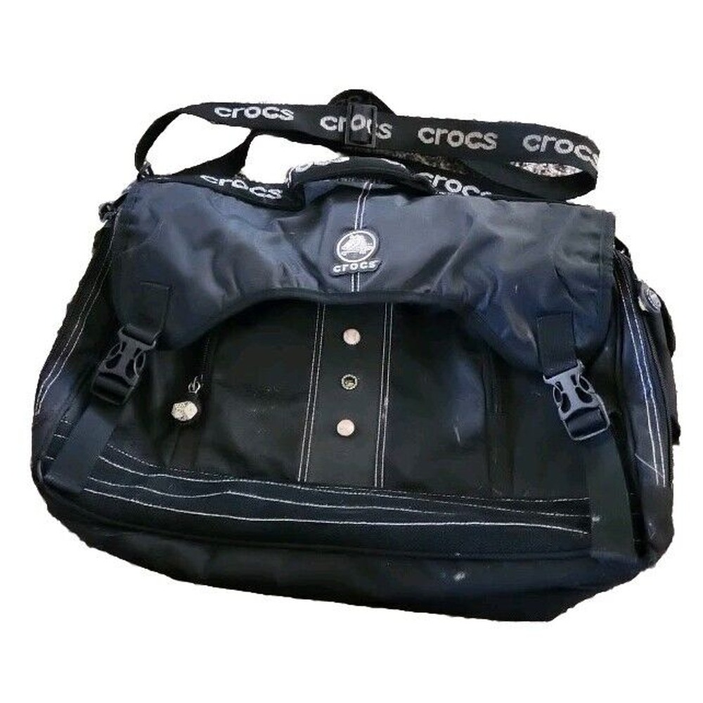 Crocs Laptop Messenger Bag Tote Black Silver Grey 17" X 6" X 12" Large‎ - Picture 2 of 12